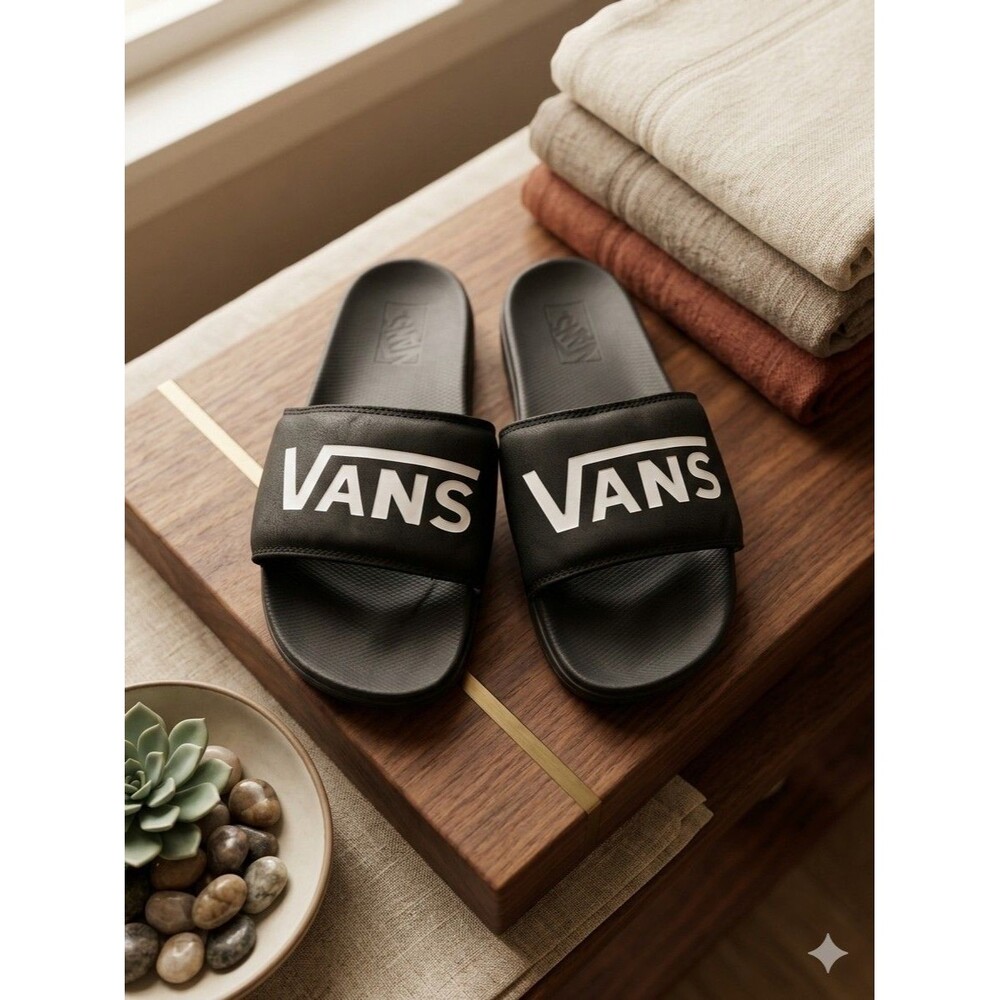 Men Vans sliders La Costa BLACK / WHITE (VN0A5HF5IX6), Sz 11